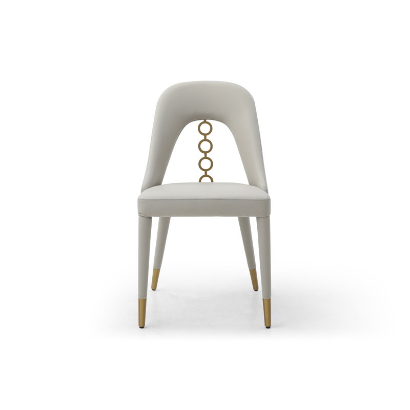 Yureli 19'' H Faux Leather Upholstered Side Chair, Gold, Light Gray