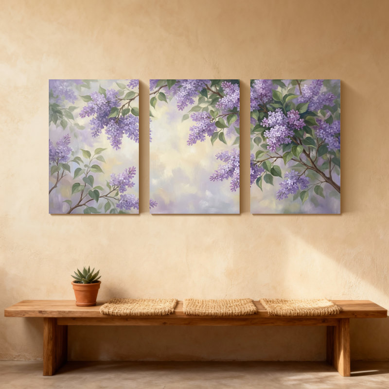 Plantes et fleurs, fleurs de lavande sur fond de ciel doux, ensemble de 3 impressions d'art sur toile, H 30 po x l 60 po