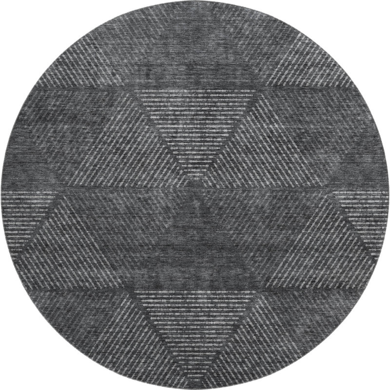 Premium Machine Washable Prisco Charcoal Rug, Round 8'