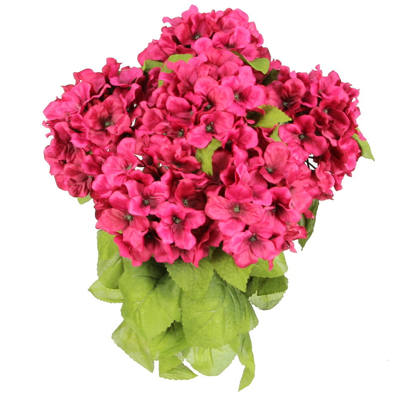 7 tiges d'hortensia artificielles en pleine floraison, Magenta