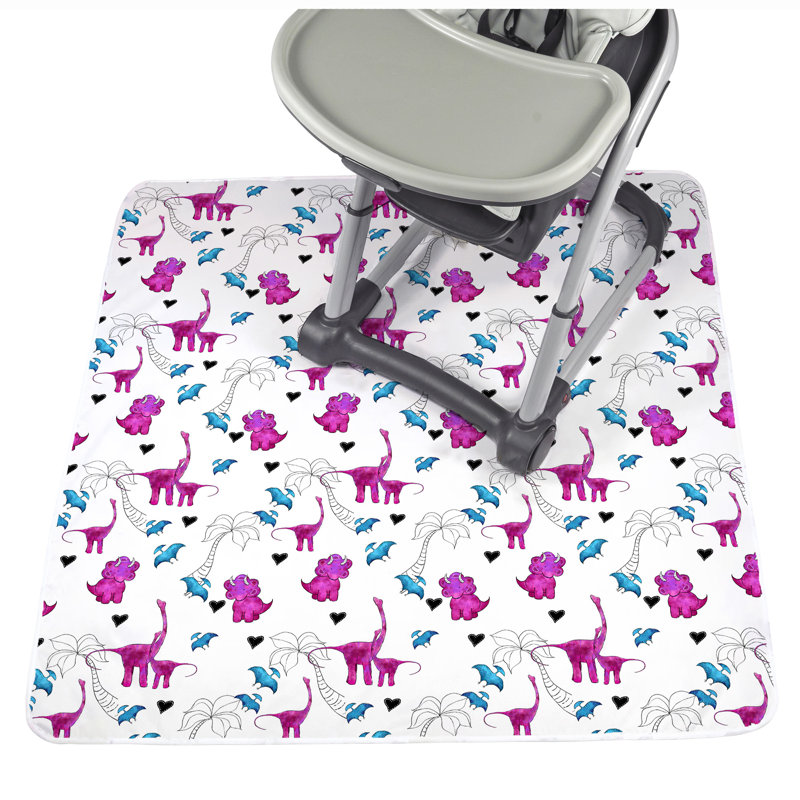 JumpOff Jo - Grand tapis anti-éclaboussures, imperméable et lavable, pour chaise haute, siège d'appoint, plateau de table, sur tapis - Protège des dégâts, des dégâts et de l'artisanat - 51 x 51 pouces - Dinosaure rose
