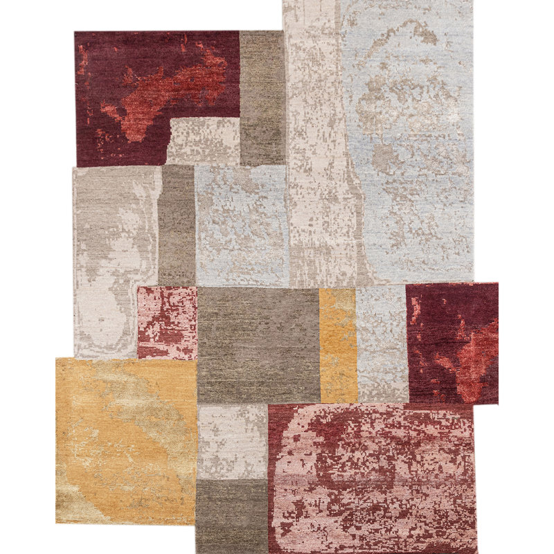Hand Knotted Abstract Area Rug in Beige/Red/Brown/Orange, Rectangle 8' x 10'