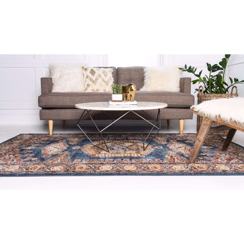 Vern Dark Blue/Brown Area Rug, Rectangle 6'1" x 9', Blue/Brown
