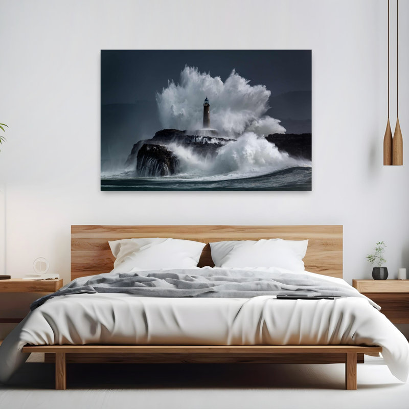 Art contemporain, paysage côtier abstrait dramatique, H 40 po x l 60 po