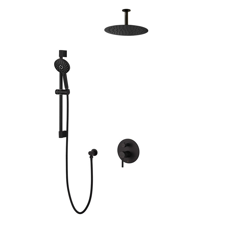 Louth 2-Way Complete Shower System with Ceiling-mount 10" Rainhead, Matte Black