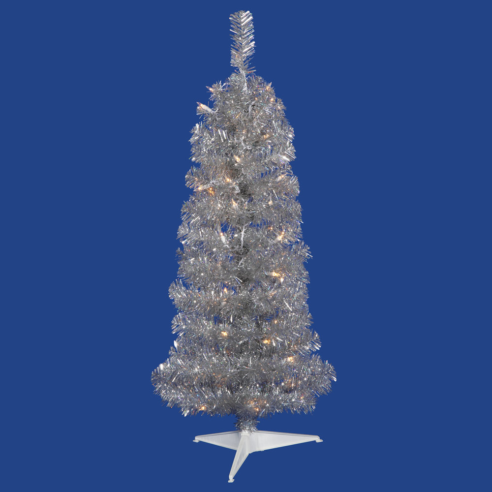 The Holiday Aisle® Silver Dural LED Pencil Artificial Christmas Tree