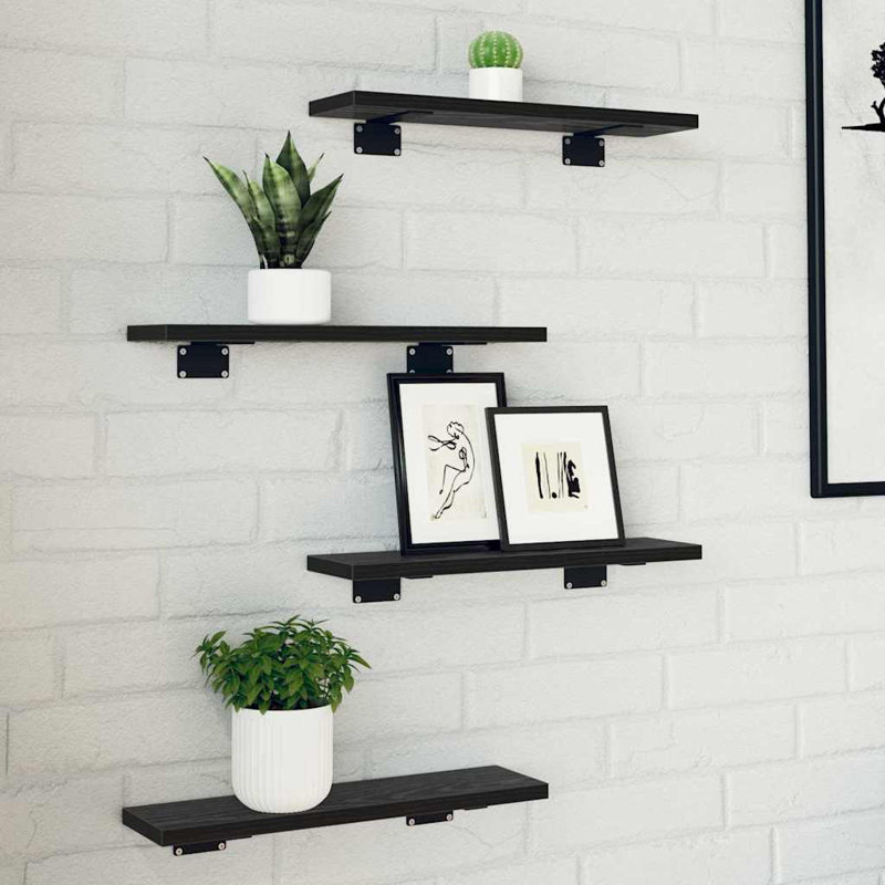 Bookshelf Board Extra Shelf Replacement Panel DIY Board Engineered Wood, Black , (4 Shelves) 1.5cm H x 40cm W x 10cm D