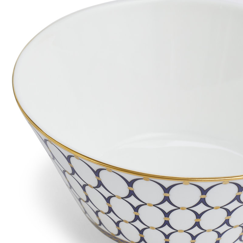 Navy and Gold Geometric Ceramic Cereal Bowl