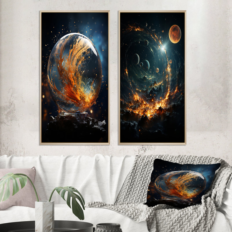 Galaxies Planets "Galaxies Planets" 2 - Pièces sur, Encadrement brun, H 32 po x l 32 po