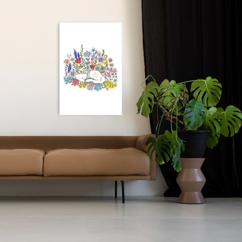 «Peaceful Floral Fox», impression de fleur de renard, art mural, 48" H x 32" W