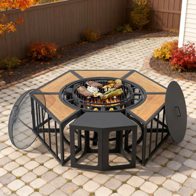 Foyer d'extérieur 51 pouces avec barbecue et tables d'appoint à grain de bois