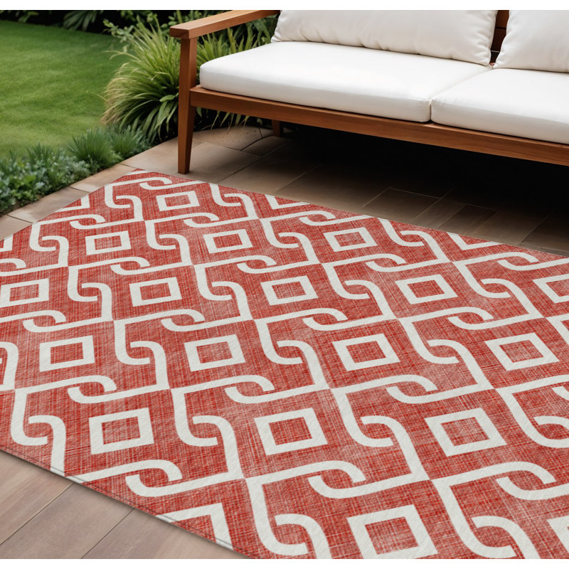 Tapis intérieur / extérieur lavable 10 pi x 14 pi rouge et ivoire