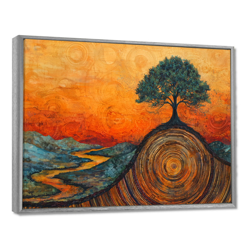 Genell Baobab africain avec racines de Serenity I - arbre, art mural, H 12 po x l 20 po, Cadre flottant, Argent argent