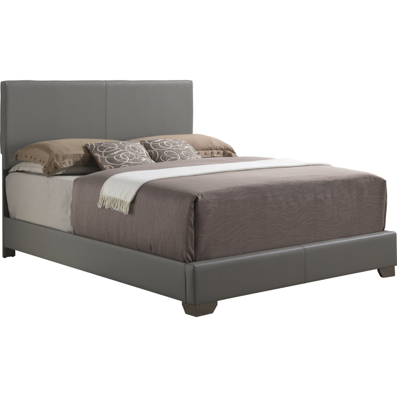 Upholstered Low Profile Standard Bed, Queen, Gray