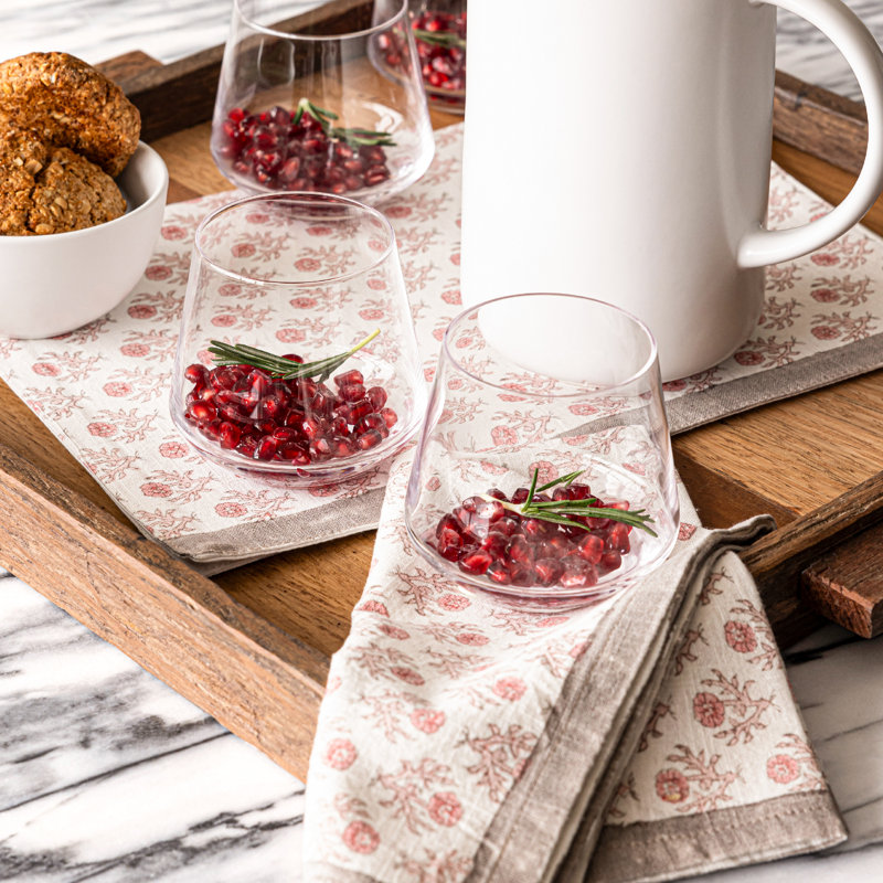 Hand-Blocked Pink Bloom Cotton Cloth Napkins, Set of 4