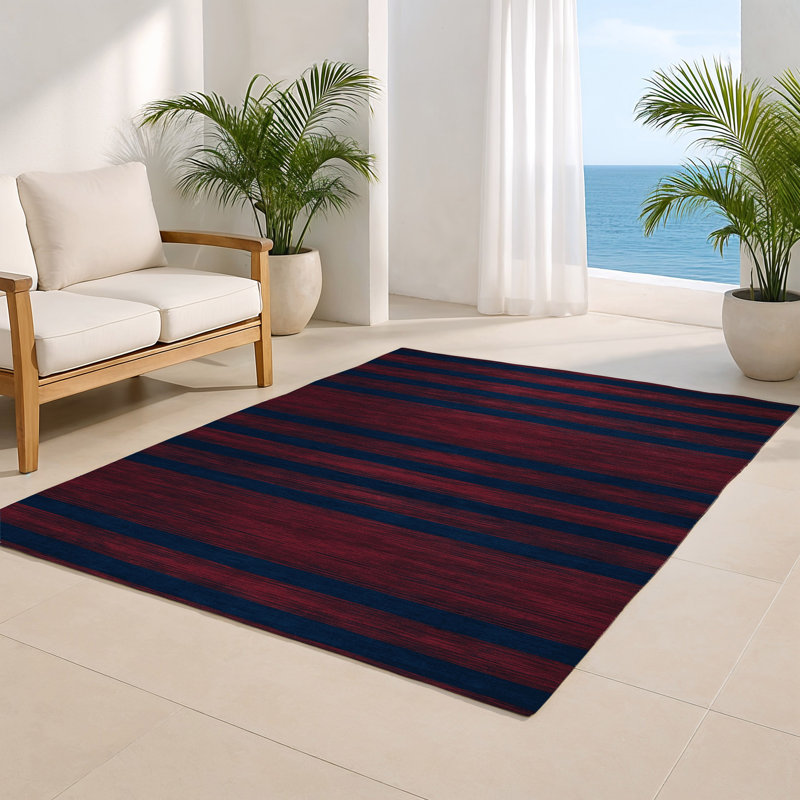 HorizontalStripes Red Indoor and Outdoor Area Rug, Rectangle 2' x 3'