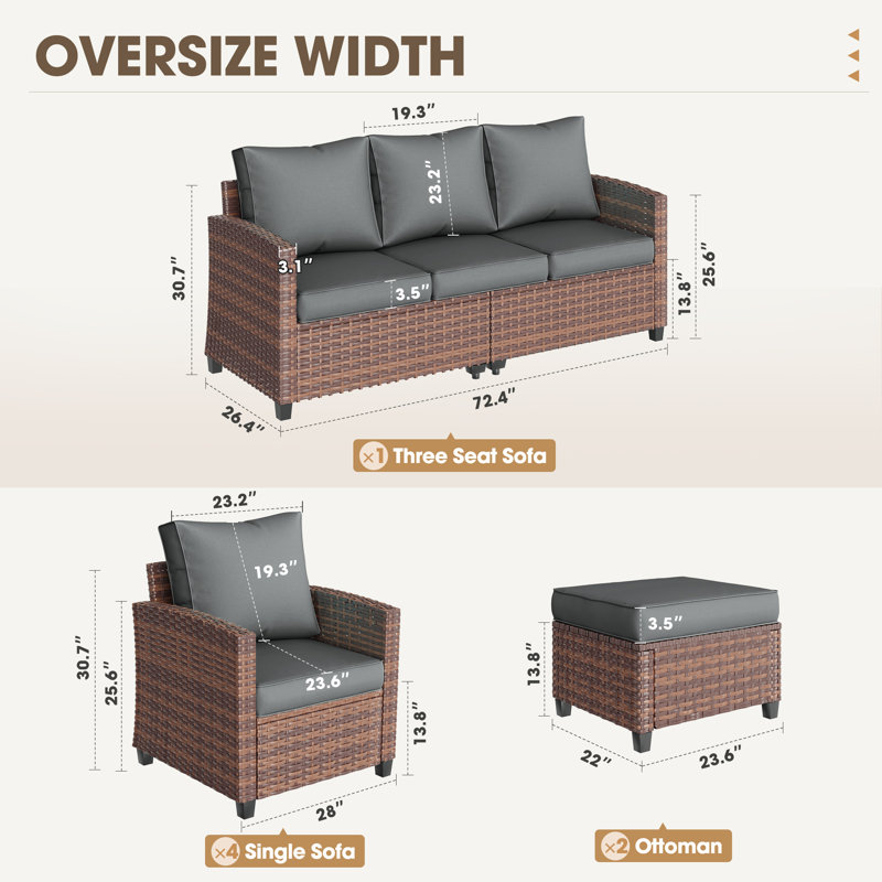 7-Person Outdoor Seating Group With Cushion, Gray, Brown