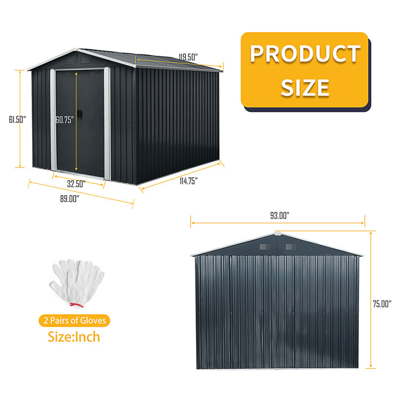 Remise de rangement extérieure en métal 8 pi x 10 pi avec base Meatl
