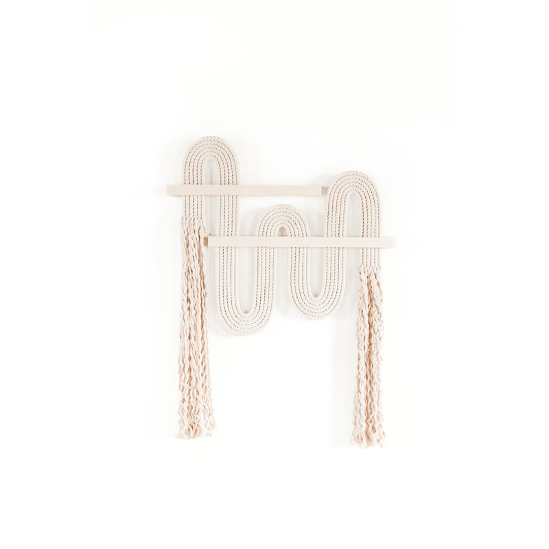 Vibrato Hand Woven Cotton Wall Hanging, Ivory/Natural Wood