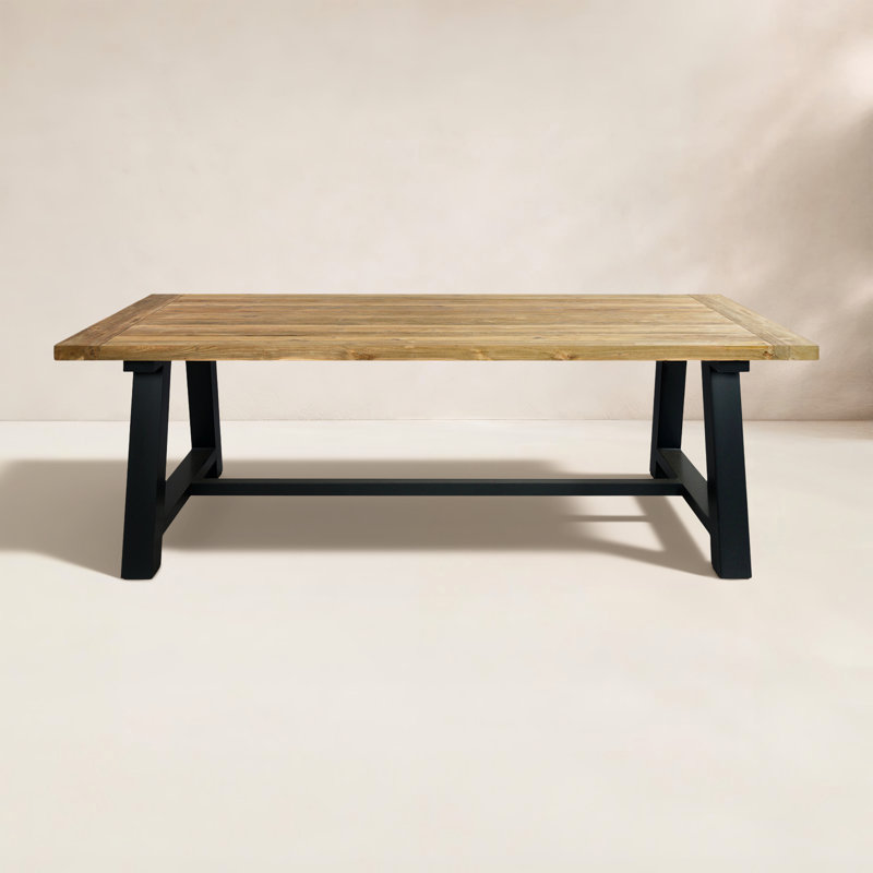 Morones Rectangular Dining Table in Solid Reclaimed Teak with Black Aluminum Legs