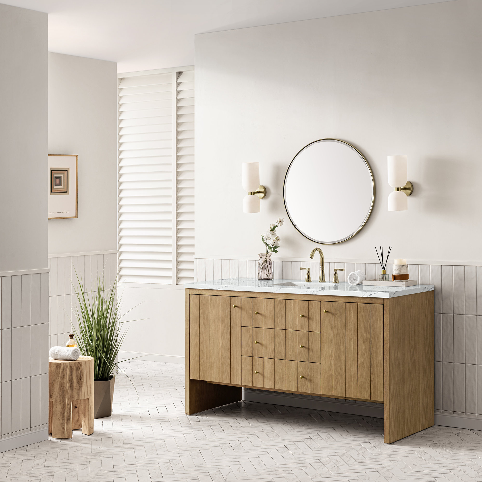 Hudson 60'' Single Bathroom Vanity, 8" Widespread, Light Natural Oak, Ethereal Noctis