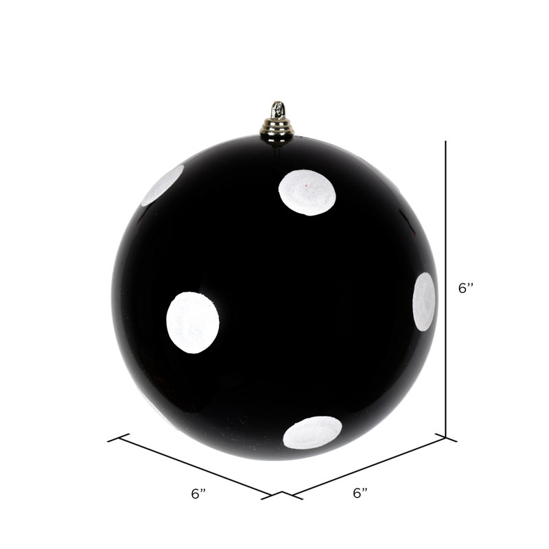 Ornement boule de bonbon avec pois scintillants, Noir, H 6 po x l 6 po x P 6 po
