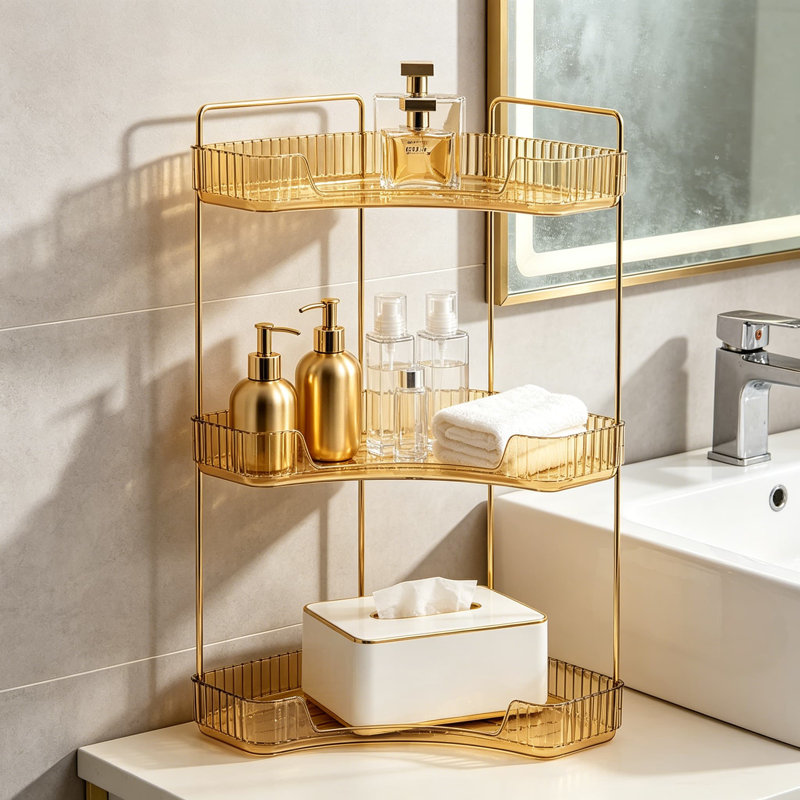 Organisateur de comptoir de salle de bain d'angle à 3 niveaux, étagère de rangement de comptoir en plastique, support de parfum pour meuble-lavabo de grande capacité