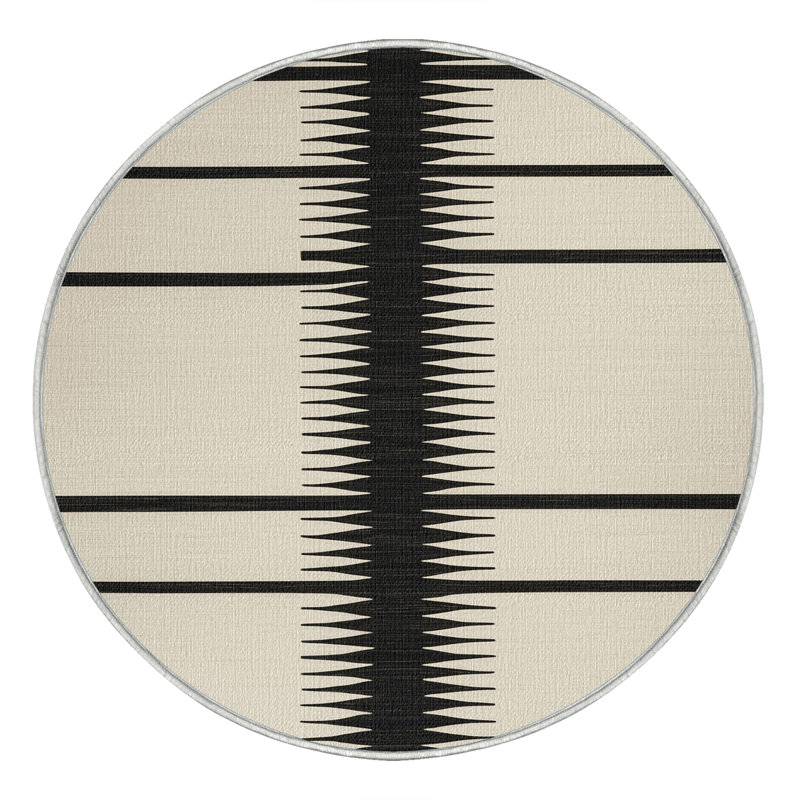  Tapis lavable rayé gris anthracite lavable, Rond 4 pi