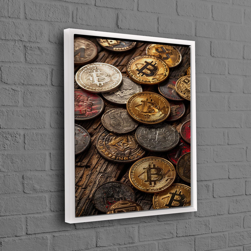 Grande affiche moderne de Bitcoin imprimée sur toile 3D pour art mural bohémien et décoration murale Crypto argent, Blanc