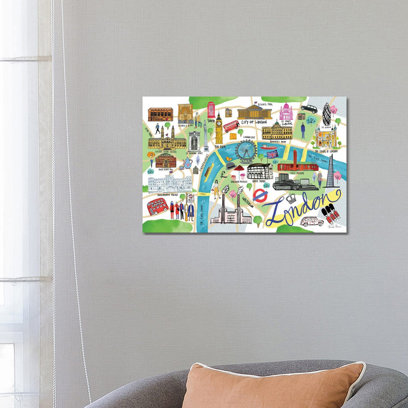London Map by Farida Zaman - Wrapped Canvas Print, 45.72cm H x 66.04cm W x 1.905cm D