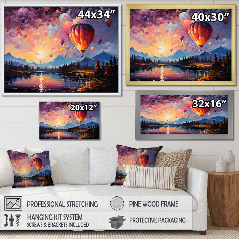 «Expressionist Balloon Flight» sur toile, Cadre flottant doré, H 16 po x l 32 po x P 1 po