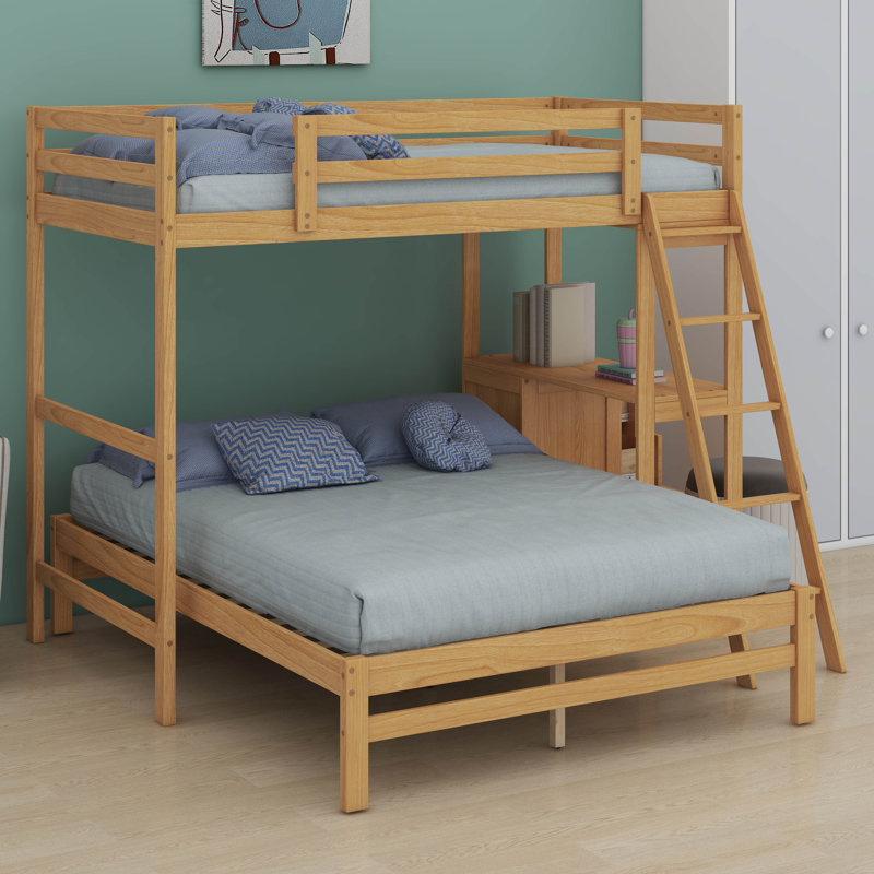Space-Saving Twin Over Full Bunk Bed With Built-In Desk, Wood Bunk Bedand With Three Drawers, Natural