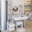 Armoire à miroir pleine grandeur avec coiffeuse à DEL et tabouret rembourré-1831423505