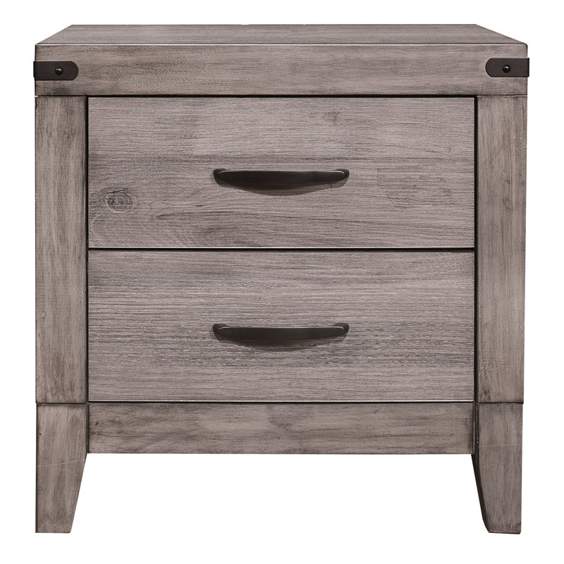 Table de chevet de chambre à coucher - gris brunâtre, 2 tiroirs, glissières centrales en métal et stratifié gris brun pour le bois