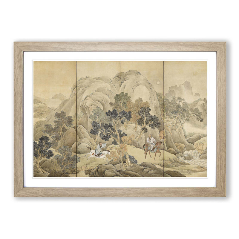 Xiao He Chases Han Xin by Yosa Buson - Picture Frame Painting Print, 36cm H x 48cm W x 2cm D, Oak Framed