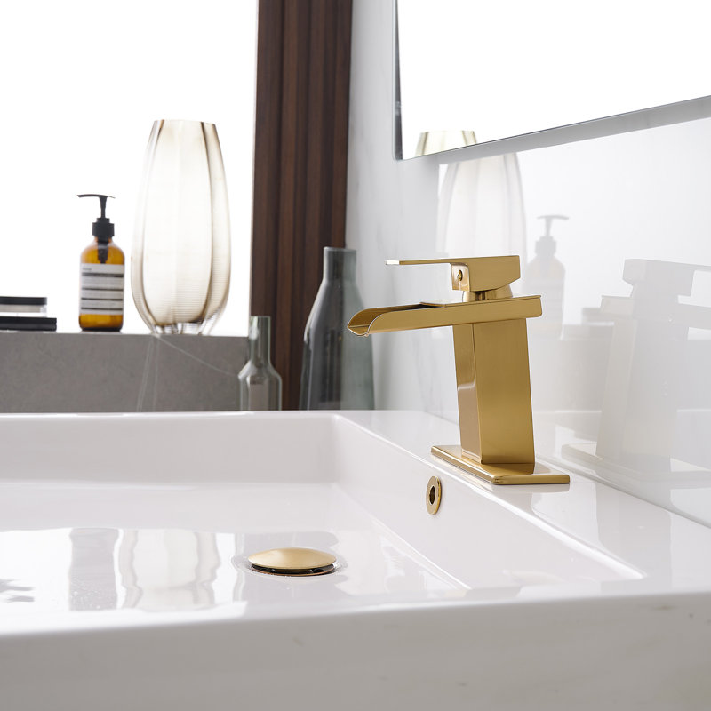Brushed Gold Brass Single Handle Waterfall Bathroom Faucet