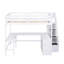 Lit mezzanine double avec bureau intégré en forme de L et tablettes de rangement à trois niveaux pour les enfants-111724049