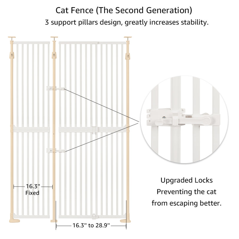 Metal Pressure Mounted Pet Gate, 250cm (190cm) H x 128.3cm W x 2.8cm D