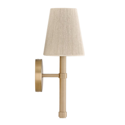 Applique murale 1 lumière l 5 po x H 14 po en laiton mat avec abat-jour en corde naturelle blanchie conique