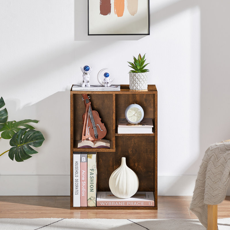 Averyona Small Cube Bookcase Vertical Horizontal Irregular Open Shelf Bookcase, Brown