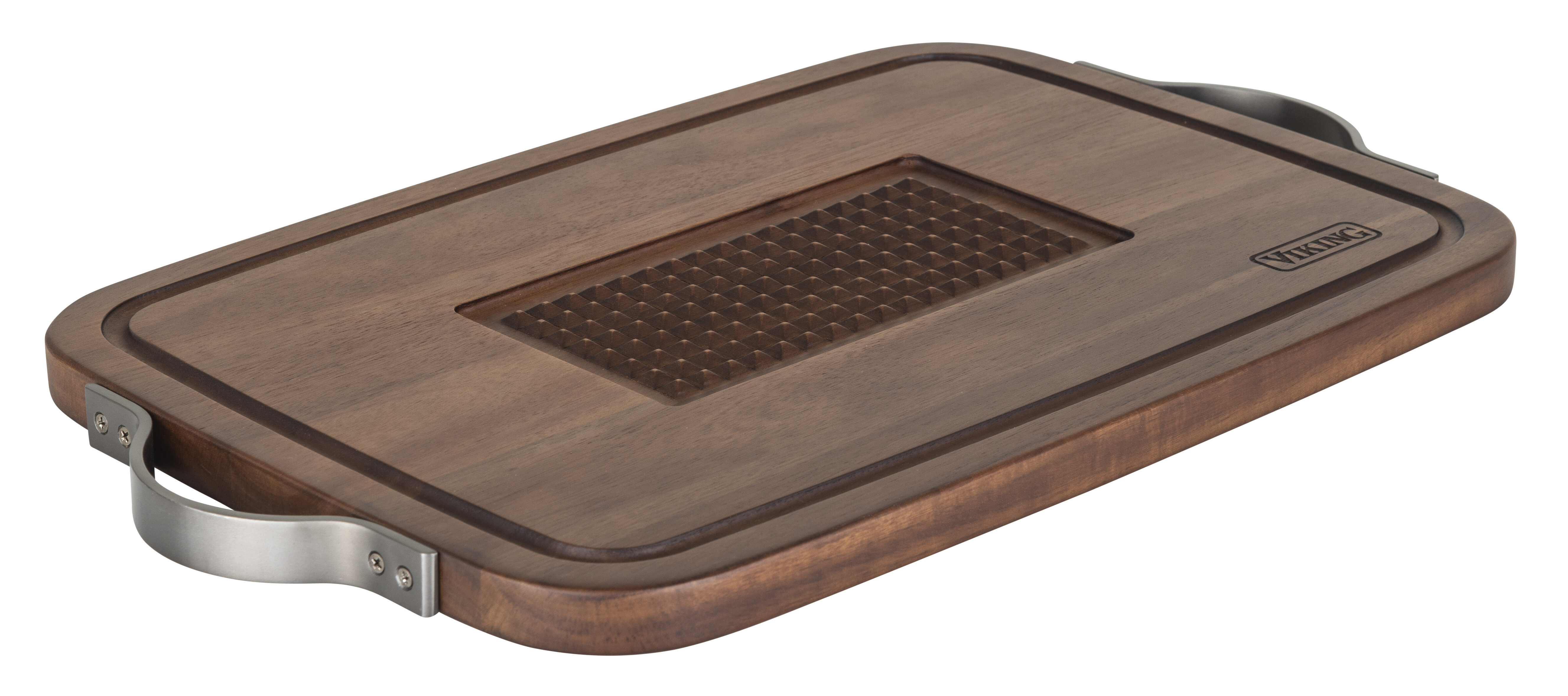 Viking Acacia Carving Board with Juice Well and Metal Handle