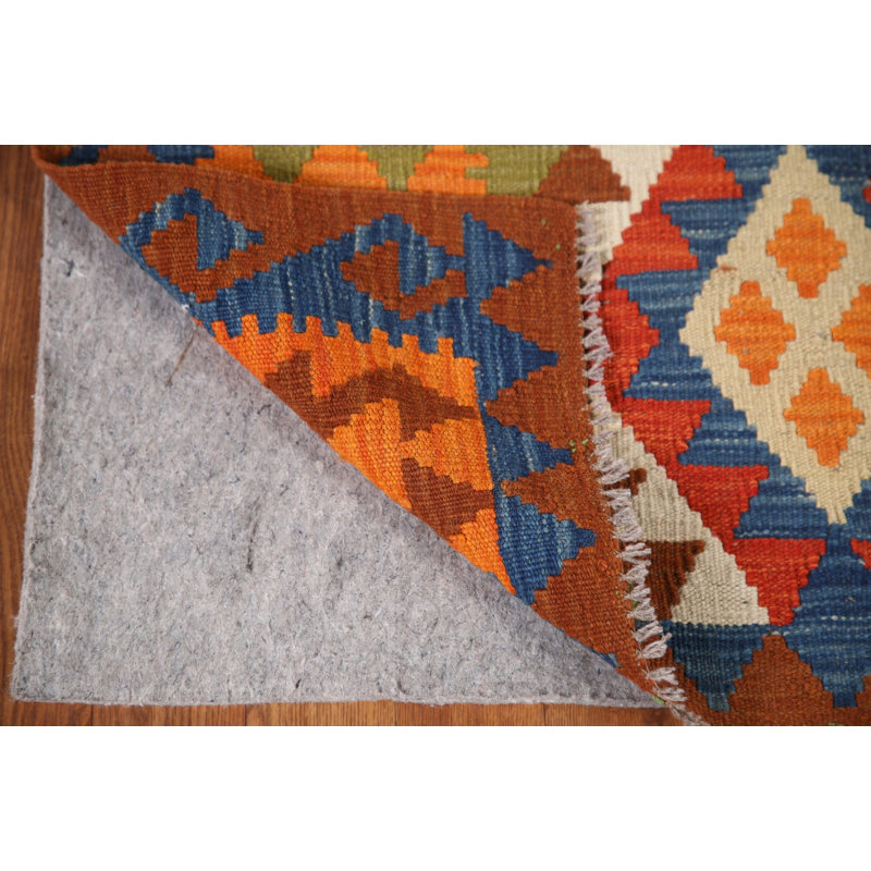 Tapis de vestibule oriental multicolore en laine Kilim 3 x 4