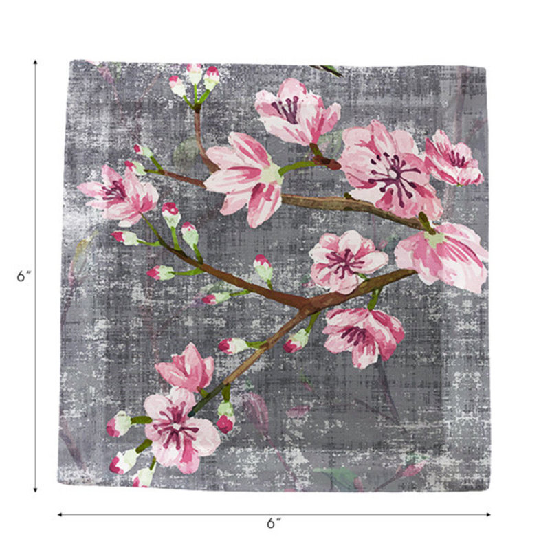 Blossom Fantasia Cotton Sateen Cocktail Napkins, Charcoal
