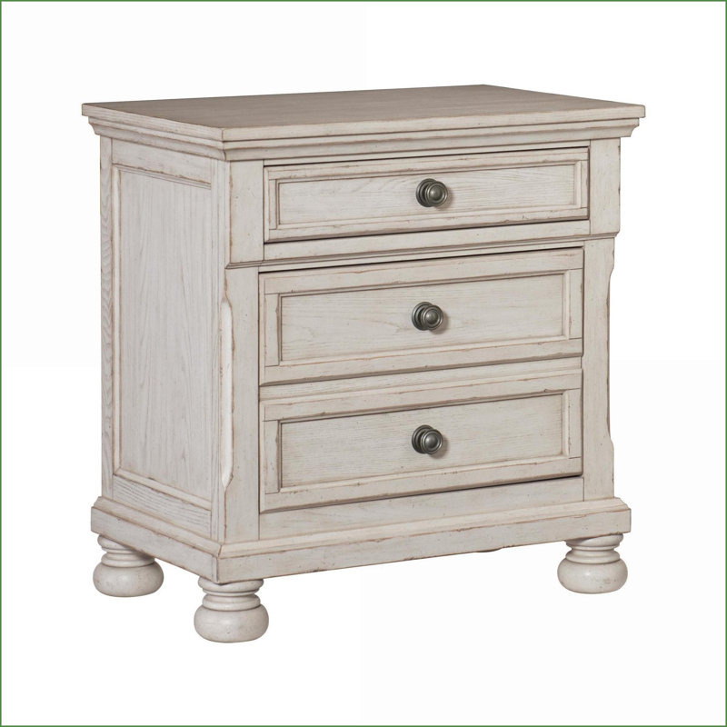 Table de chevet transitionnelle brossée avec 2 tiroirs - Rangement pour chambre à coucher, Beige