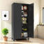 Armoire de rangement 71 po à 2 portes galbées, armoire de rangement en métal avec portes et tablettes réglables, pour chambre à coucher, salon, cuisine