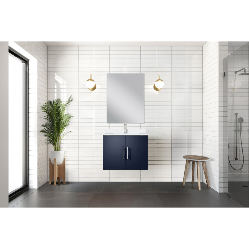 Meuble-lavabo bleu marine l 24 po x P 22 po avec miroir inclus - Rangement spacieux Installation simple et facile à assembler