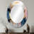 Golden Blue Abstract Whirls Of Serenity III - Abstract Oval Decorative Mirror On Metal-722243015