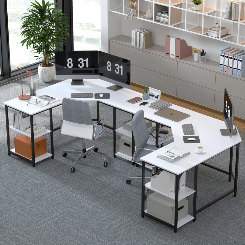 Bureau en L Haillee, Blanc / noir