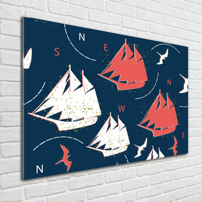 Glass Print Wall Art 100X70cm Image Printed On Glass Decorative Wall Picture Behind Toughened / Tempered Safety Real Glass For Kitchen & Living Room Theme:Ships, Sea Birds