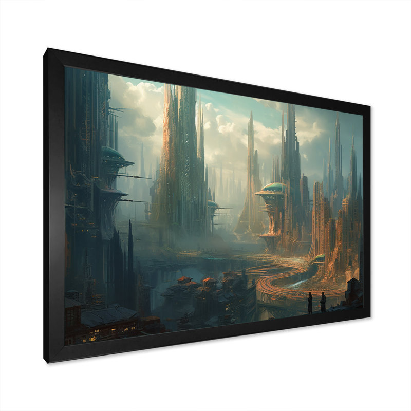 Futuristic City I, reproduction d'art sur toile, Cadre photo noir, H 16 po x l 32 po x P 1 po